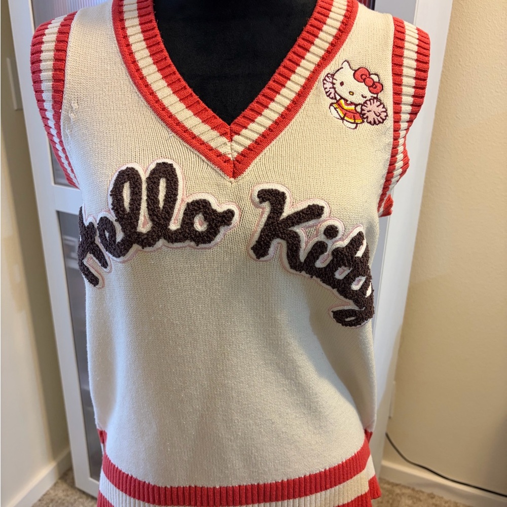 Hello Kitty Striped Knit Vest in Red and White